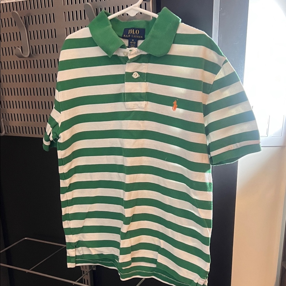 Ralph Lauren Kids Polo with Green and White Stripes size medium